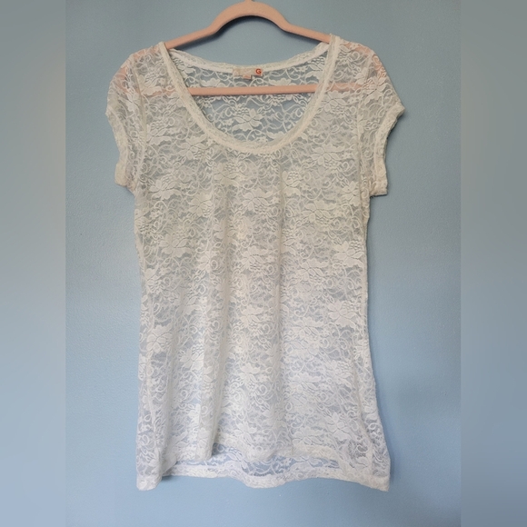 G By Guess Lace Coquette Top XL White - Picture 1 of 6